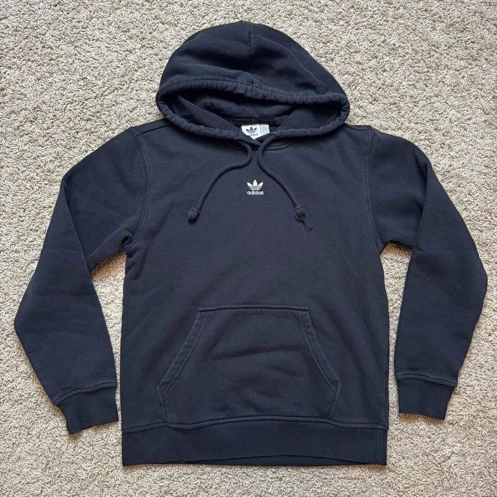 Adidas Hooded Sweatshirt Hoodie Black White Logo Women’s Size XS